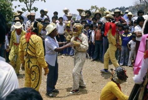 Men dressed as jaguars, in a fertility and rain-making festival dating from the pre-Columbian times