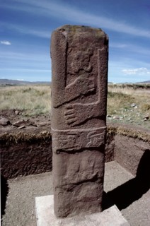 Headless red sandstone stela at Tiahuanaco (Tiwanaku)   Bolivia