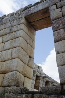 Fine Inca masonry window in typical trapezoidal shape, with lintel