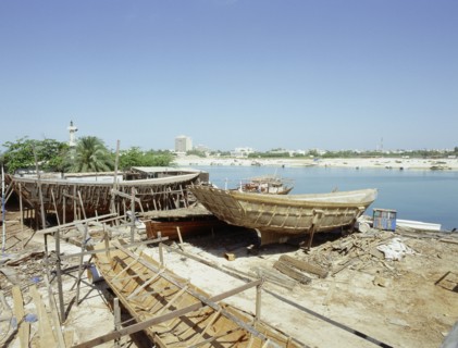 Dhows are still constructed using the traditional methods at Ajman wharf, using woods brought from India