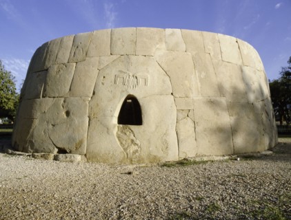 The southeast entrance of Hili tomb, a multiple grave within a pillbox-shaped structure of finely dressed stones