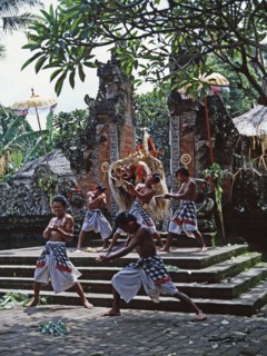 Each Balinese community stages regular performances in which Barong, a mythical lion, fights the dreaded Rangda, Queen of witches