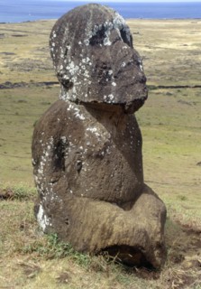 The famous kneeling statue Tukuturi, located on the flank of the Rano Raraku quarry
