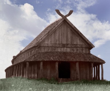 Reconstruction of the Viking barracks at the fortress of Trelleborg
