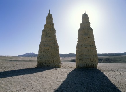 Dagodas near the site of the Mogao Caves, also known as the Thousand Buddha (Quinfodong) Caves, Dunhuang