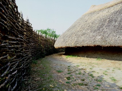 Replica crannog by the lake at Graggaunowen