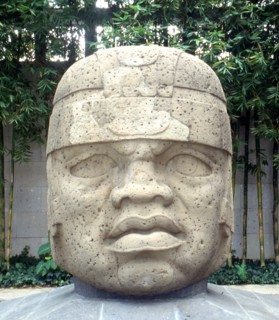 Colossal Olmec head ( Monument 1 ), from the site of San Lorenzo, now displayed at the Jalapa Museum, Veracruz, Mexico