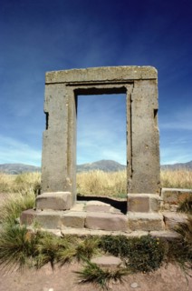 View of the gateway of the Moon in Tiahuanaco, Bolivia