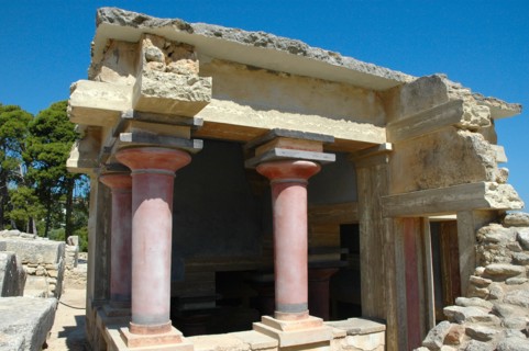 View of the north entrance to the palace of Knossos