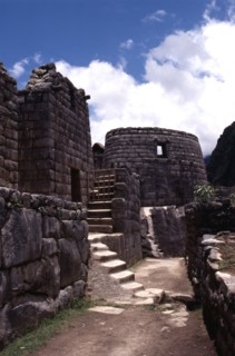 View of the Inca street leading to the circular "Torreon" or astronomical observatory