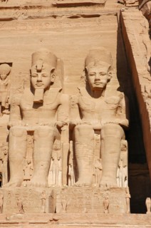 The colossal statues of Ramses II at Abu Simbel, built as a lasting monument to himself and his wife Queen Nefertari and to commemorate his victory at the battle of Kadesh