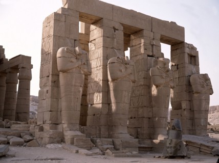 View of the Ramesseum and the Osiride statues, the mortuary temple of Ramesses II