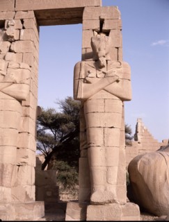 View of the Ramesseum and the Osiride statues, the mortuary temple of Ramesses II