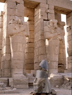 View of the Ramesseum and the Osiride statues, the mortuary temple of Ramesses II