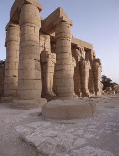 View of the Ramesseum and the Osiride statues, the mortuary temple of Ramesses II