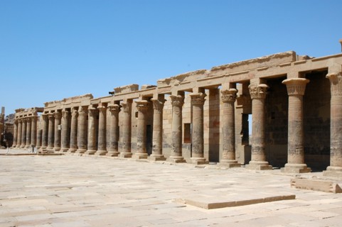 The West Colonnade of lotus-flower topped columns wchi flanks one side of the entranceway to the Temple of Isis
