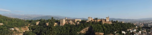 A panoramic view of the Sabika Hill and the Alhambra with the Torre de la Vela on the extreme right   Spain