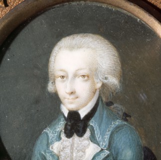 A miniature painting of the young Mozart