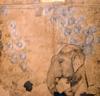 The meeting of Shah Jahan and Jahangir attended by nobles at court in Lahore, 1620