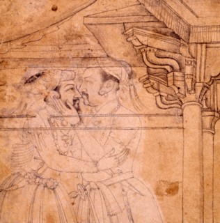 The meeting of Shah Jahan and Jahangir attended by nobles at court in Lahore, 1620