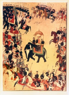 An illustration of Dara Shikok, Shah Jahan's son, with his armies