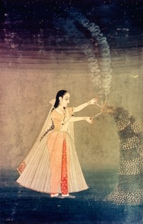 A miniature painting showing Nadre Banu lighting fireworks