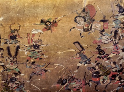 Detail of part of a folding screen which depicts the siege of Osaka Castle (1615)