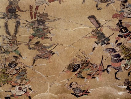 Detail of part of a folding screen which depicts the siege of Osaka Castle (1615)