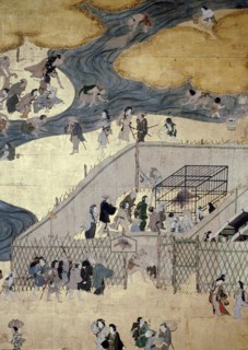 A screen depicting the popular festivities that took place at Shijo gawa, Kyoto