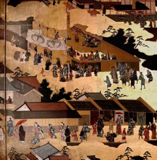 Detail of a screen depicting Nijo Castle, the headquarters of the Tokugawa family in Kyoto