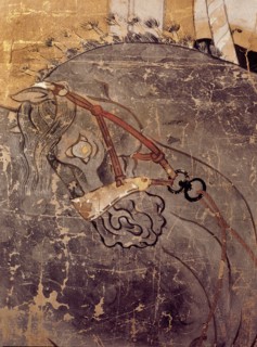 Folding screen depicting a stable scene (detail)