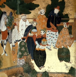 Detail from a folding screen depicting Portuguese merchants in Japan