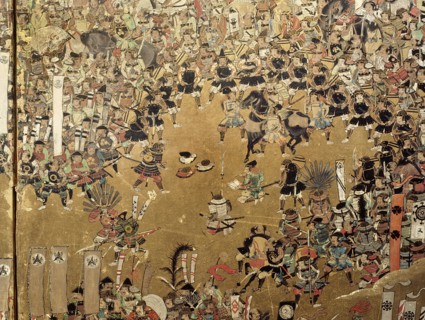 Detail of a folding screen which depicts the siege of Osaka Castle (1615)