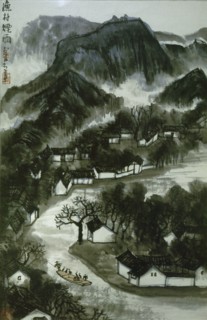 Painting by Li K'e jan 'Fishing Village in the Wind and Rain',(hanging scroll)