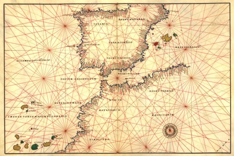 Portolan or Navigational Map of the Spain, Gibraltar & North Africa 1544