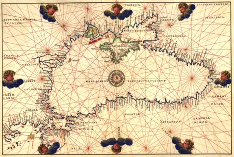 Portolan or Navigational Map of the Black Sea showing anthropomorphic winds 1544
