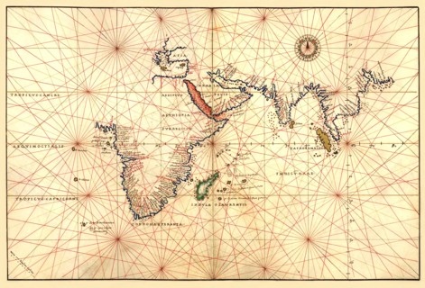 Portolan Map of Africa, the Indian Ocean and the Indian Subcontinent 1544