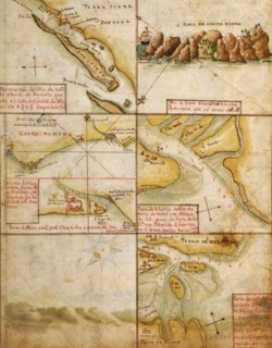 Portuguese Navigational Map of Caribbean Ports - 1630 1630
