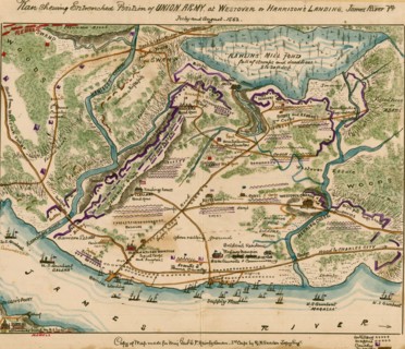 Entrenched position of Union army at Westover or Harrison's Landing 1862