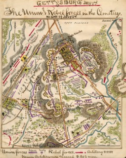 Gettysburg July 2nd. The Union and Rebel forces in the cemetery. 1863