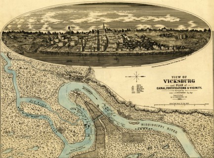View of Vicksburg and plan of the canal, fortifications & vicinity