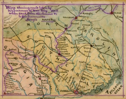 Route taken by U.S. prisoners of war from Richmond, Va., to Andersonville, Georgia. 1864