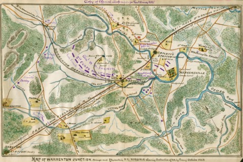 Warrenton Junction, Orange and Alexandria R.R., Virginia showing destruction of R.R. by enemy, October 1863. 1863