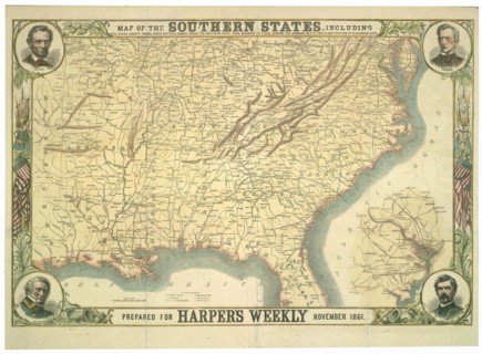 Map of the southern states with insets of Lincoln, Seward, Scott & McClellan - 1861 1861