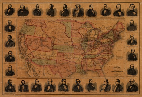 Railroad Barons with US Lines & Proposed Mail Routes 1859