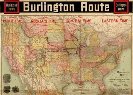 Burlington Route with Time Zones - 1892 1892