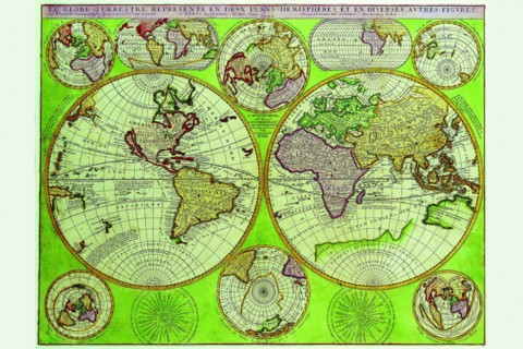 Stereographic World Map with Insets of Polar Projections 1690