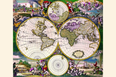 Stereographic Map of the World with Polar projections 1668