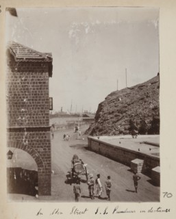 An Aden street.  S.S.Pundusa in distance