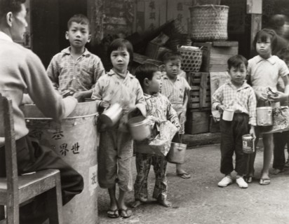 Children queuing for food, Hong Kong
